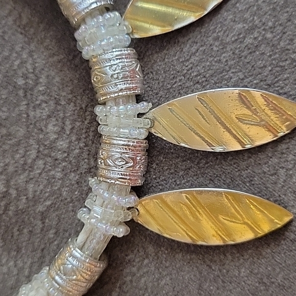 Greek Goddess Multi-strand Metal Beaded Leaf Castlecore Necklace - Picture 6 of 6